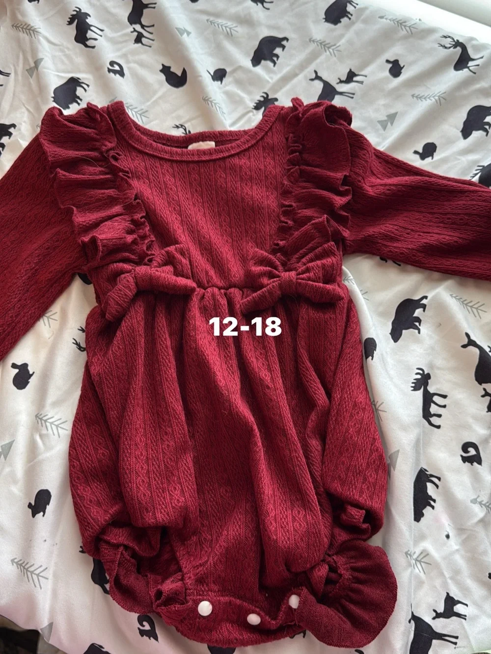 Ruffled Long-Sleeve Baby Bubble Romper - Deep Red